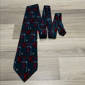 Don Loper Beverly Hills Men’s Geometric Patterned Tie Blue Red Italian Silk